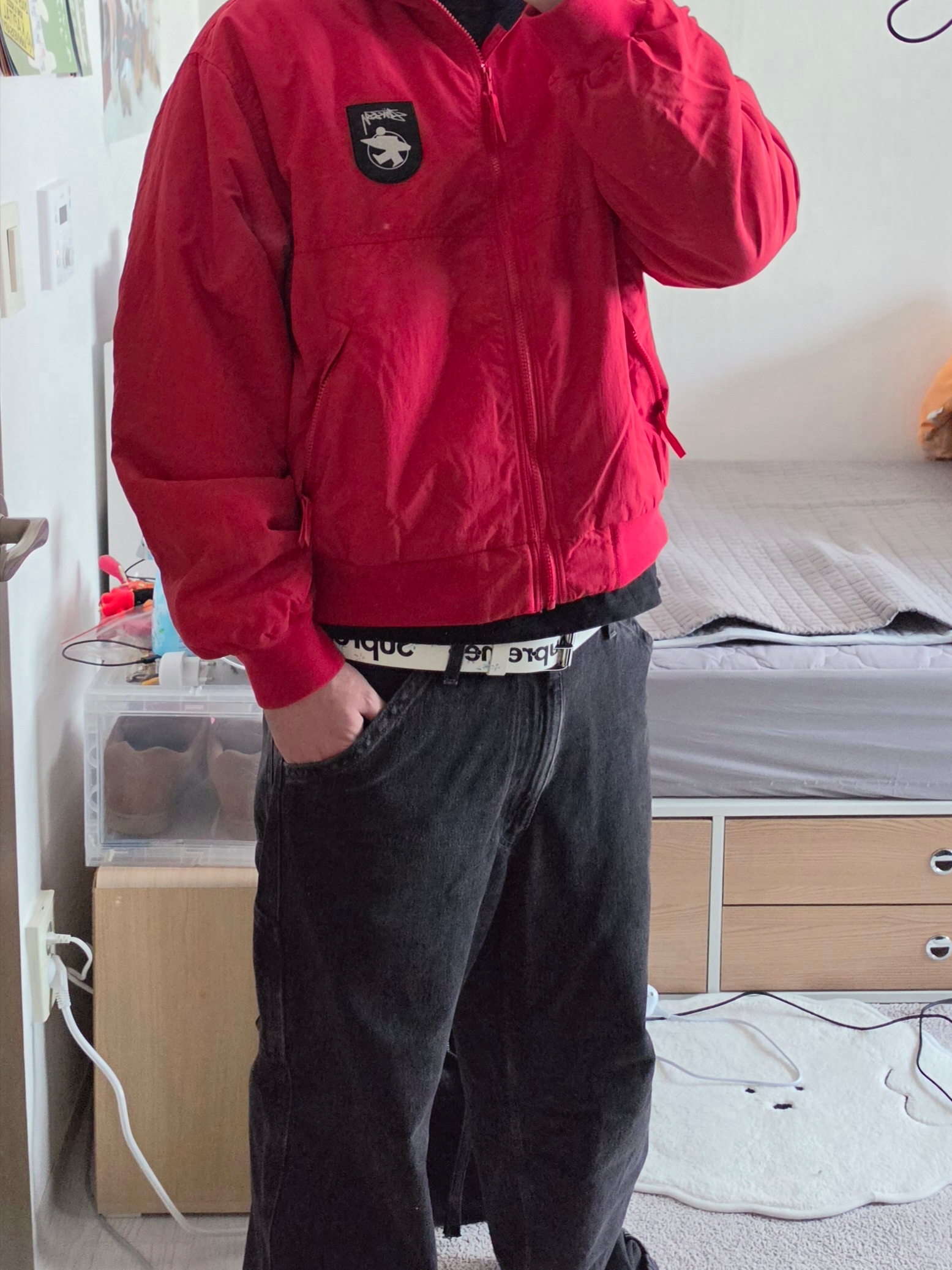 Stussy Polar Fleece Lined Jacket Red, Supreme Repeat Leather Belt Floral - 25FW 착용 스타일