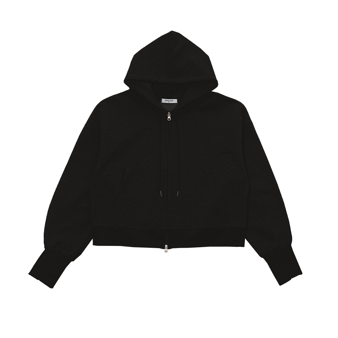 어레이드 컴바인 크롭 핑거홀 후드 집업 블랙(Arrayed Combine Crop Finger Hole Hood Zip-Up Black)
