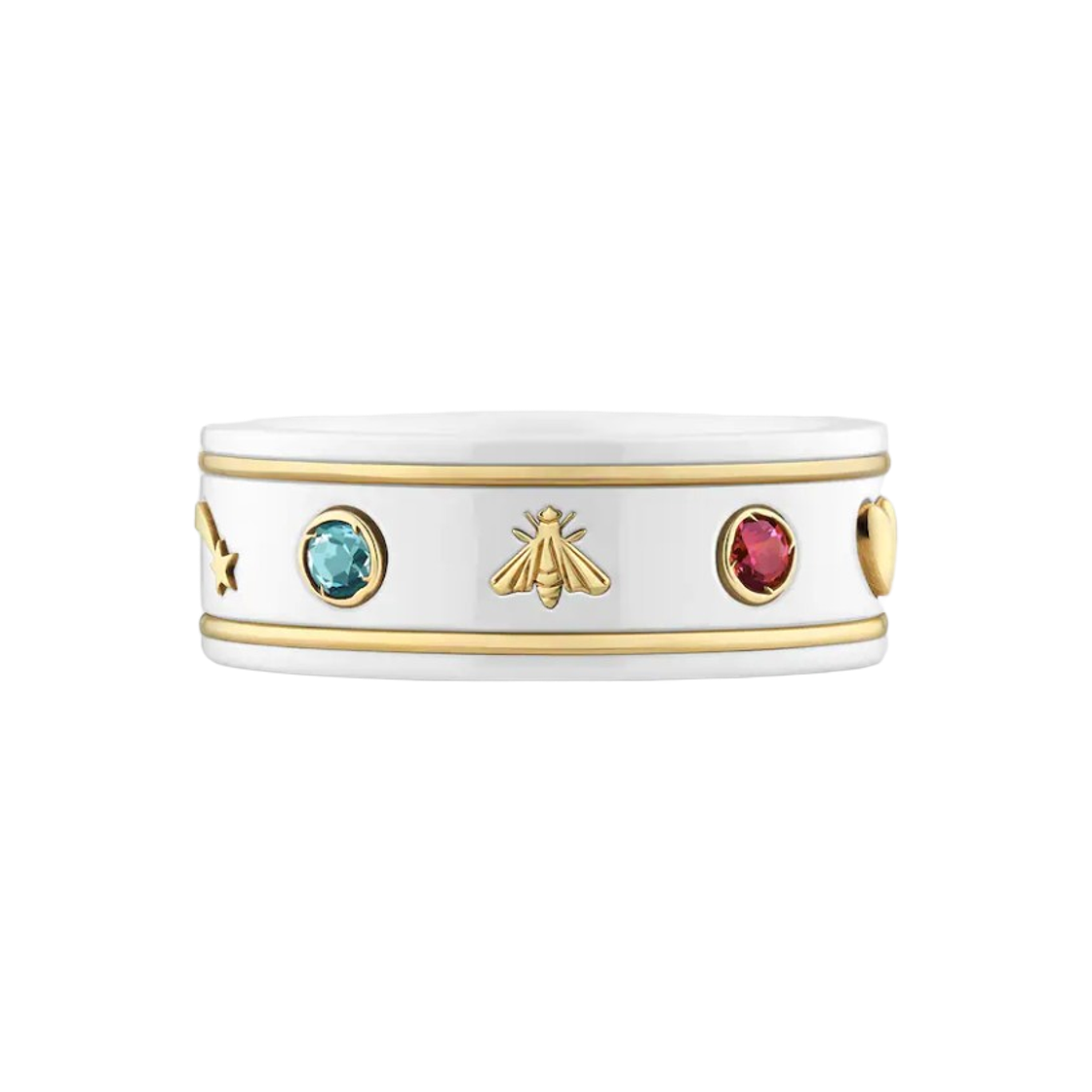 527095-J8F76-8521 Gucci Icon Ring with Gemstones 18K Yellow Gold White