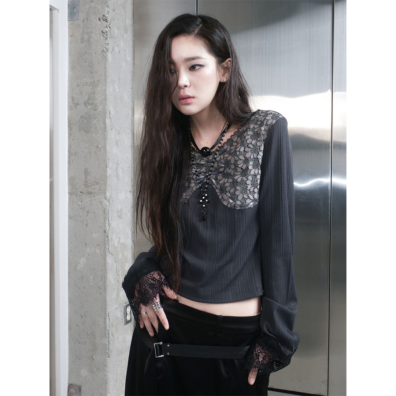 스틸레써디 로코코 리브드 탑 그레이(Still Lethardy Rococo Ribbed Top Grey) - 6