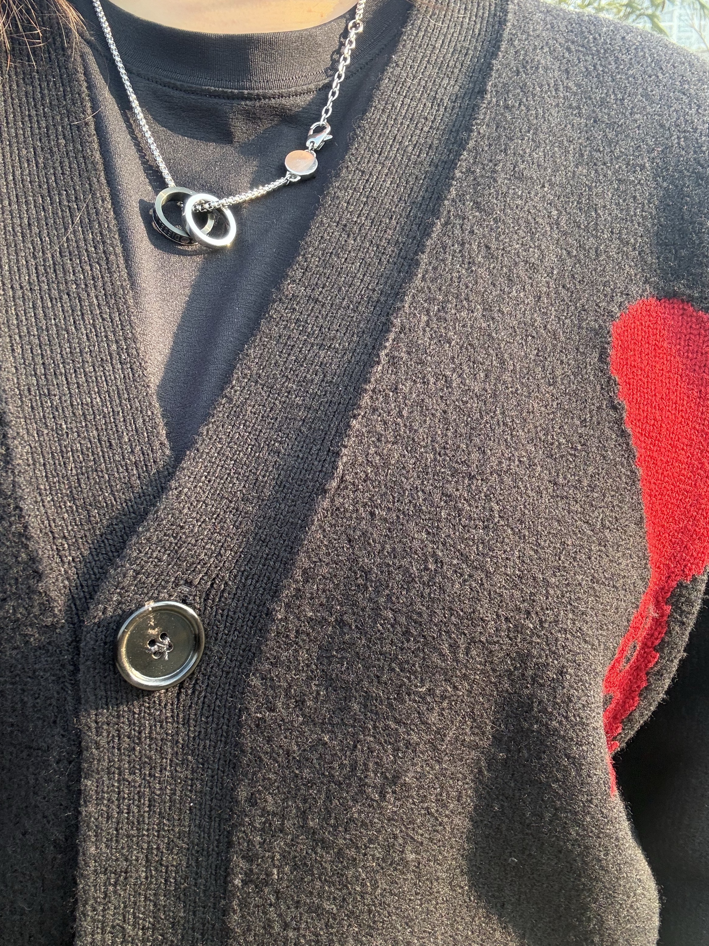 Diesel Dx1168040 Stainless Steel Double Pendant Necklace Silver, AMI de Coeur Cardigan Black 착용 스타일 - 1