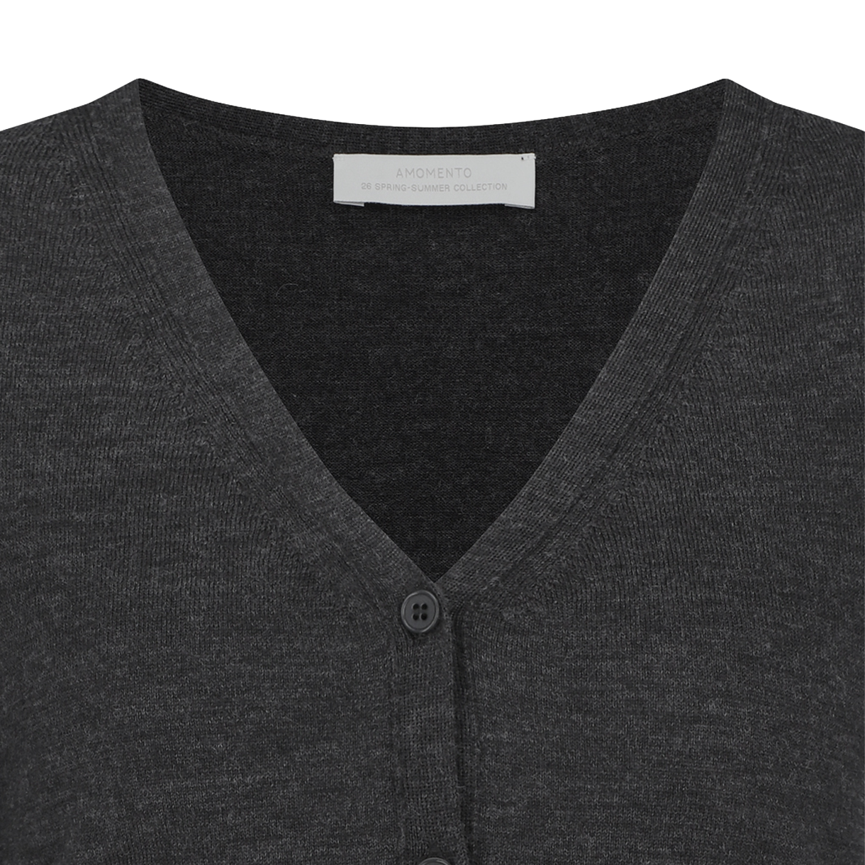 아모멘토 우먼 울 브이넥 크롭 가디건 차콜 - 26SS(Amomento Women Wool V-Neck Crop Cardigan Charcoal - 26SS) - 3