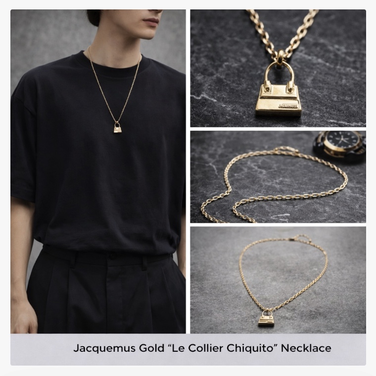 Jacquemus Le Collier Chiquito Charm Chain Necklace Light Gold 착용 스타일
