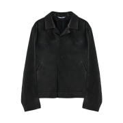 STU Lambskin Button Leather Jacket In Black