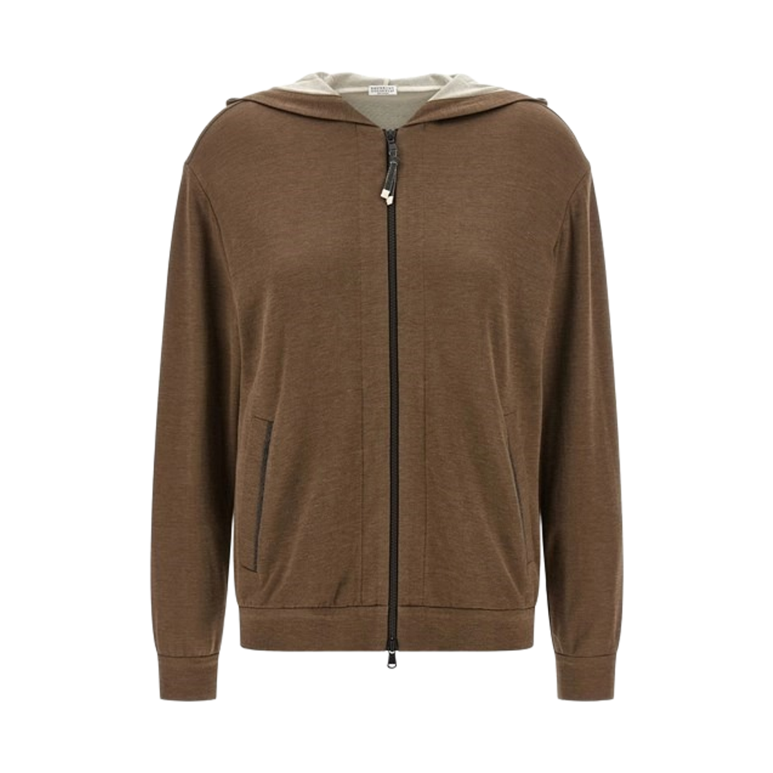 (W) 브루넬로 쿠치넬리 코튼 실크 인터로크 후드 스웨트셔츠 브라운((W) Brunello Cucinelli Cotton Silk Interlock Hooded Sweatshirt Brown)