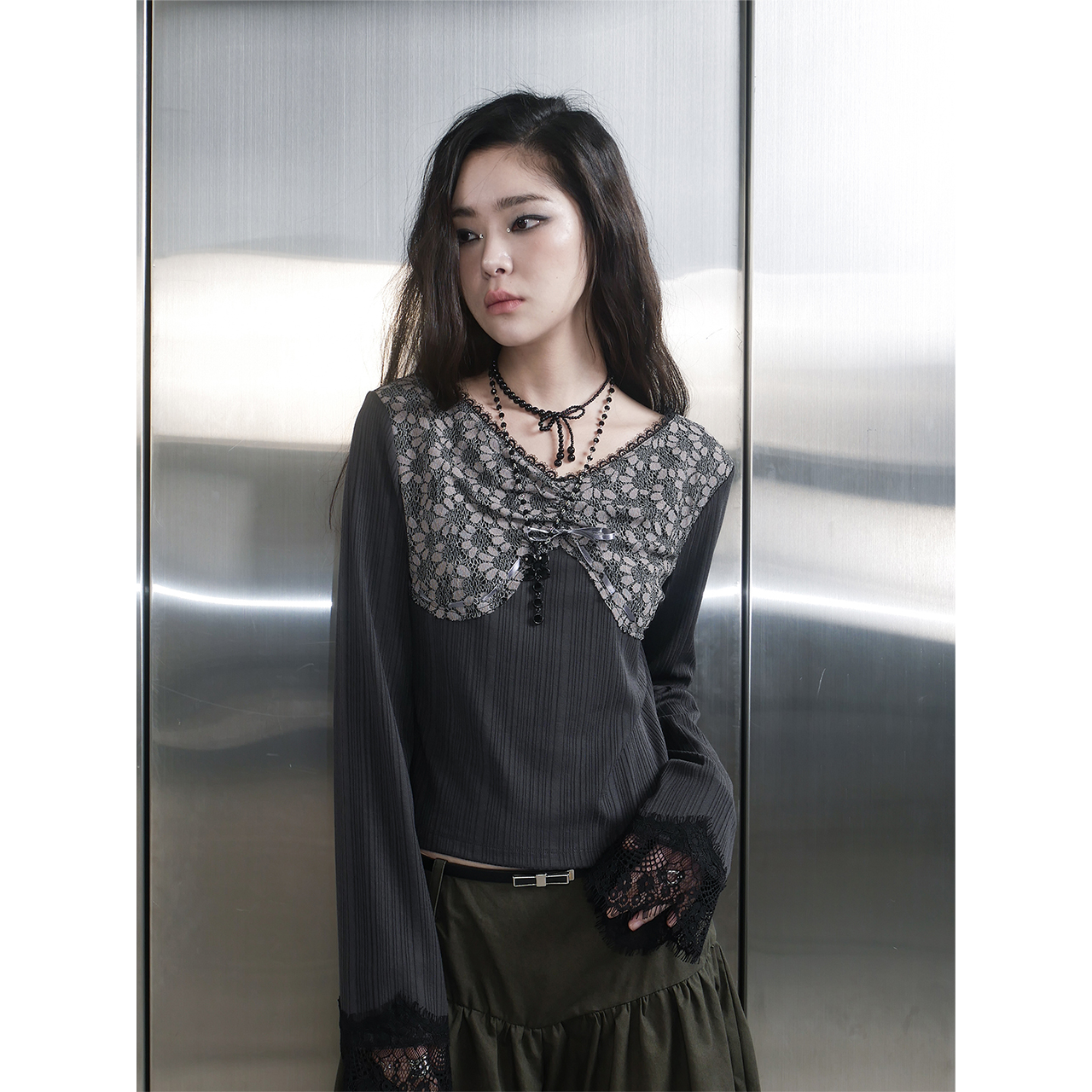 스틸레써디 로코코 리브드 탑 그레이(Still Lethardy Rococo Ribbed Top Grey) - 4