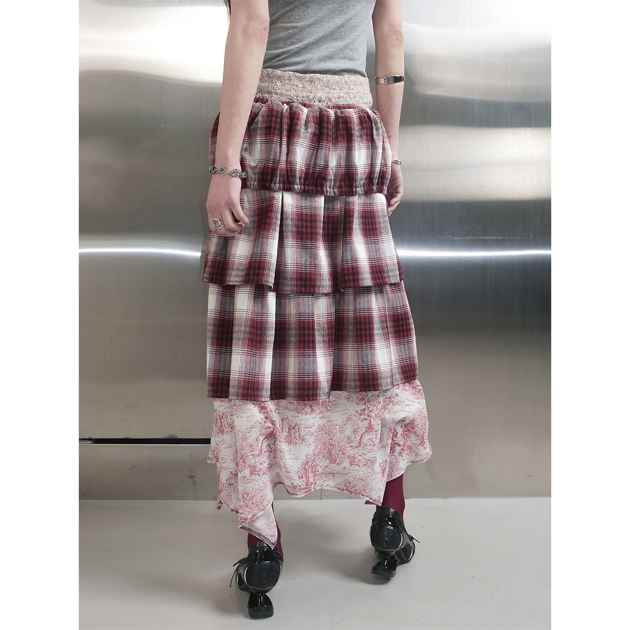 스틸레써디 체크 티어드 스커트 레드(Still Lethardy Check Tiered Skirt Red) - 4