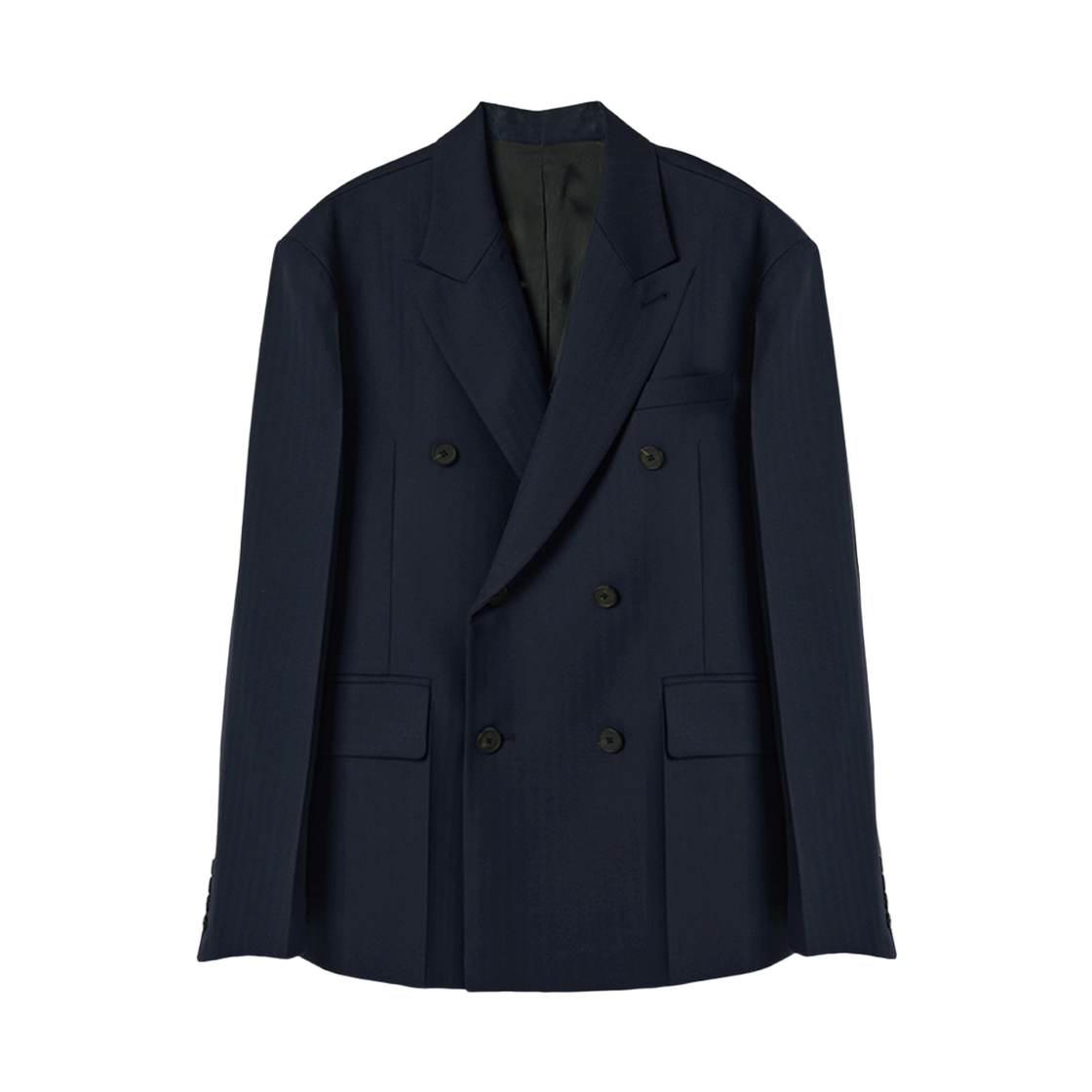 에스티유 헤링본 더블 브레스트 블레이져 인 네이비(STU Herringbone Double Breasted Blazer In Navy)