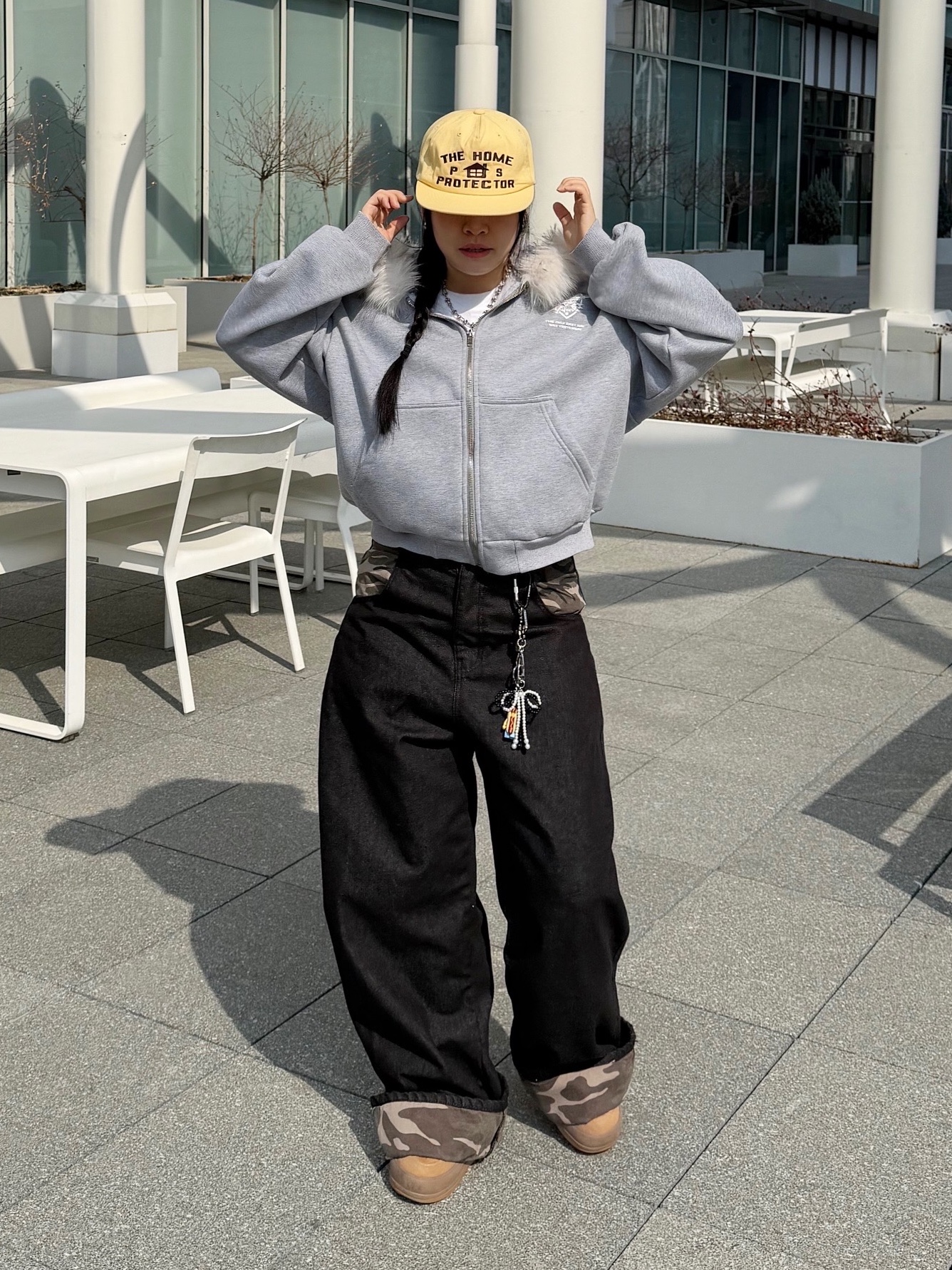 POTS H.P 5panel Cap Yellow 착용 스타일