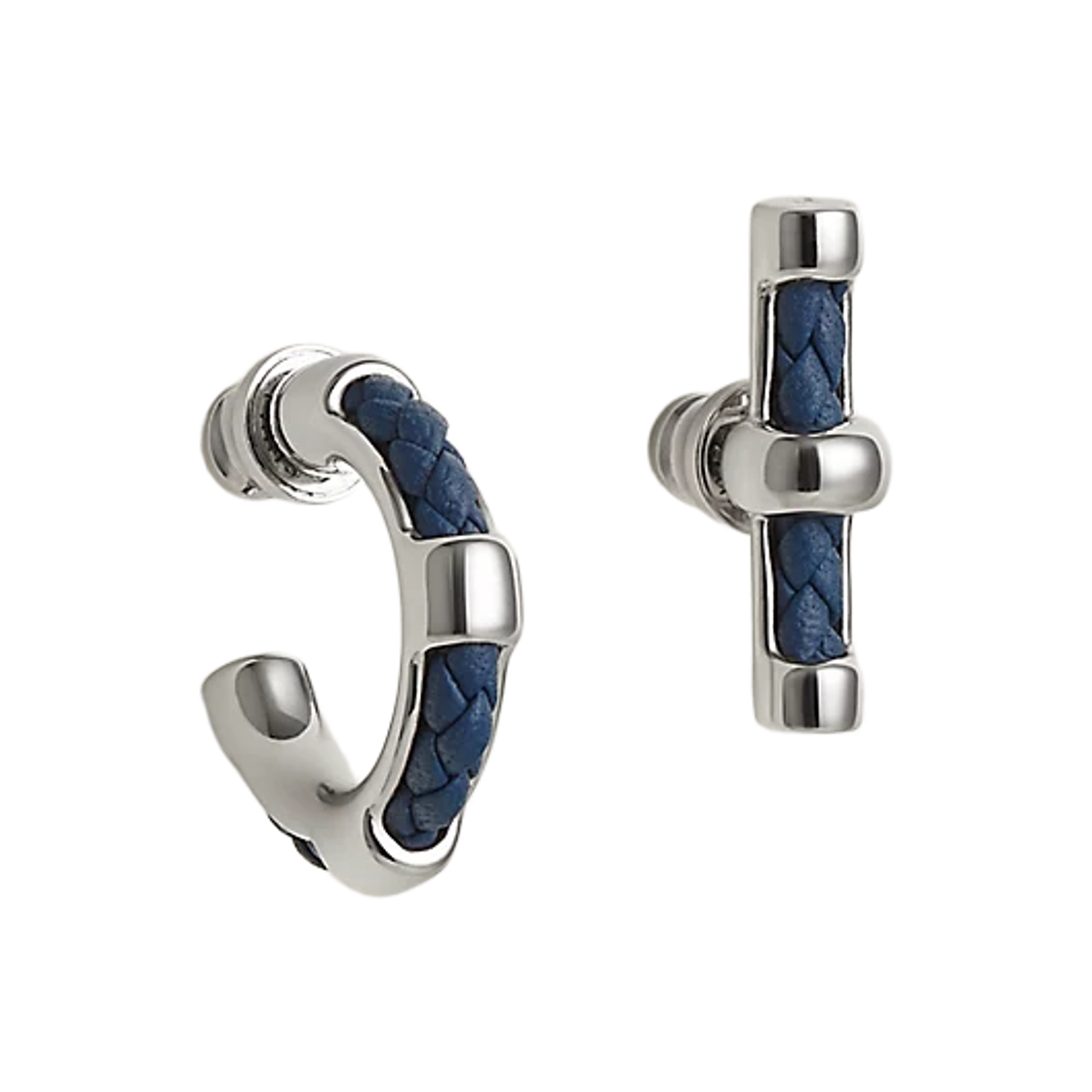 에르메스 플리뷔스티에 스위프트 카프스킨 메탈 이어링 팔라듐 하드웨어 & 블루 타이(Hermes Flibustier Swift Calfskin Earrings Palladium & Bleu Tie) - 1