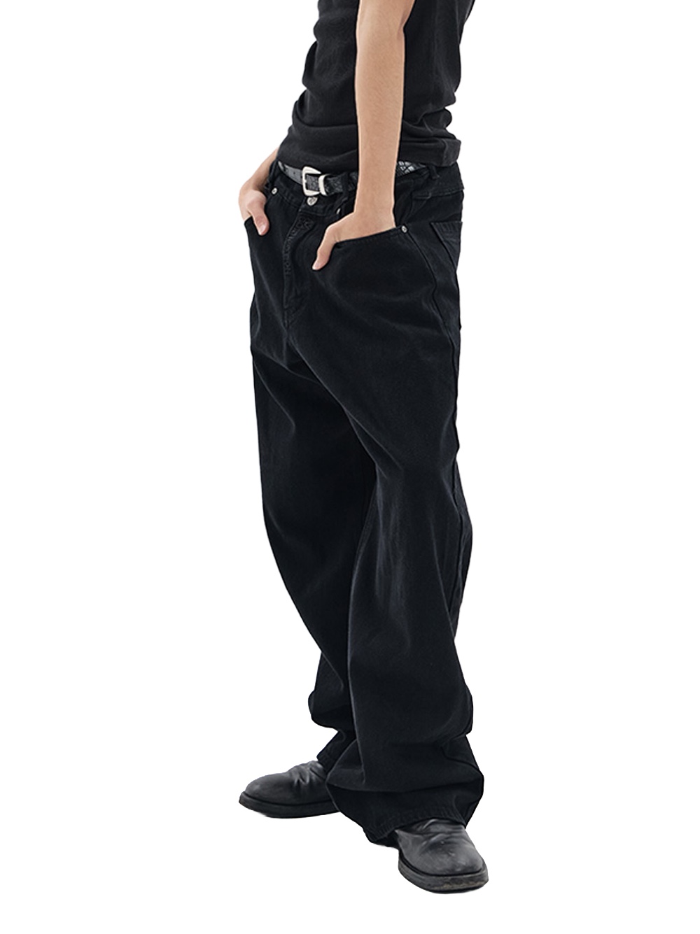 AX CONNECTION Work Washed Wide Denim Pants 착용 스타일 - 1