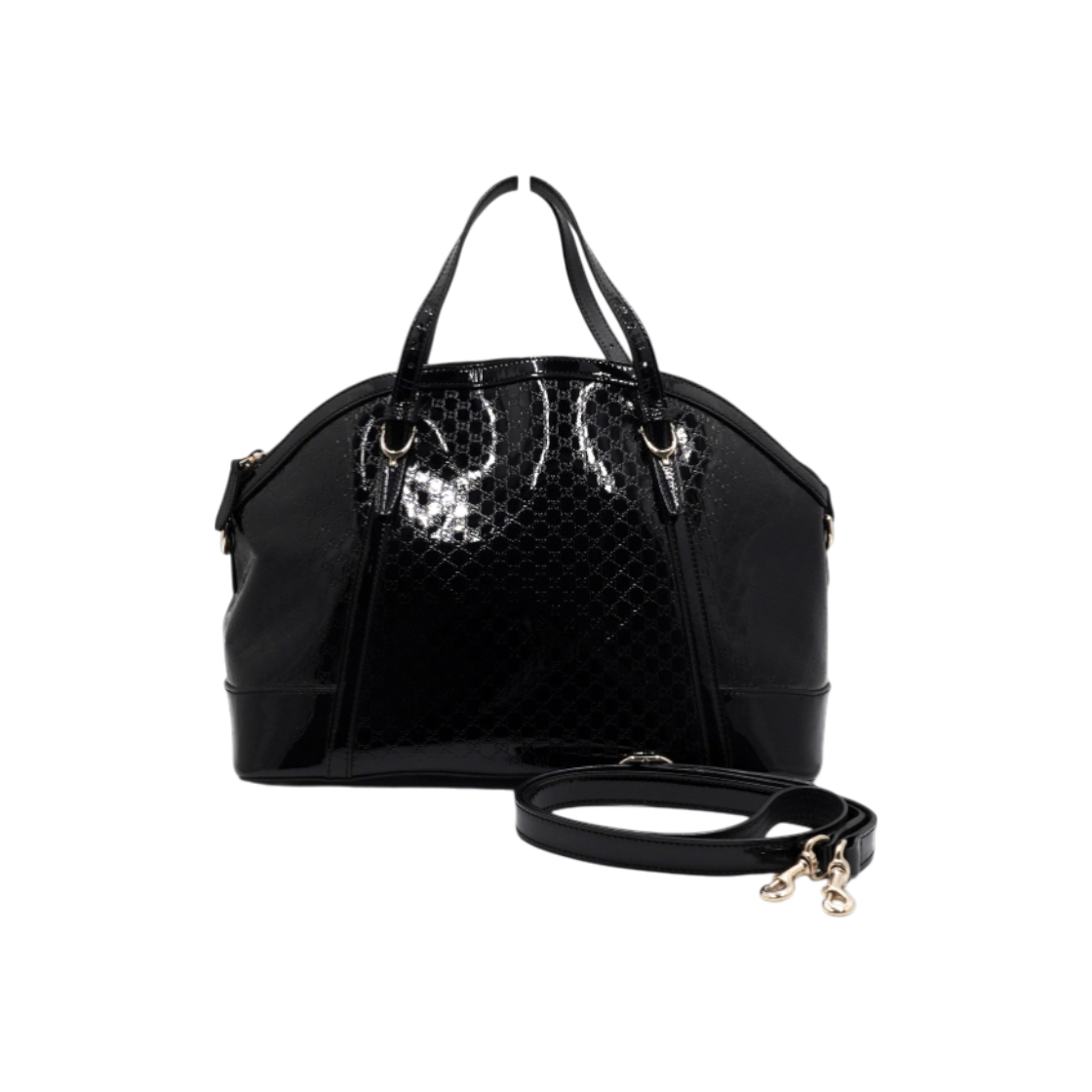 ITS9VJRLBUDS Gucci 309614 Black Patent GG Marmont Leather Tote and Shoulder Bag