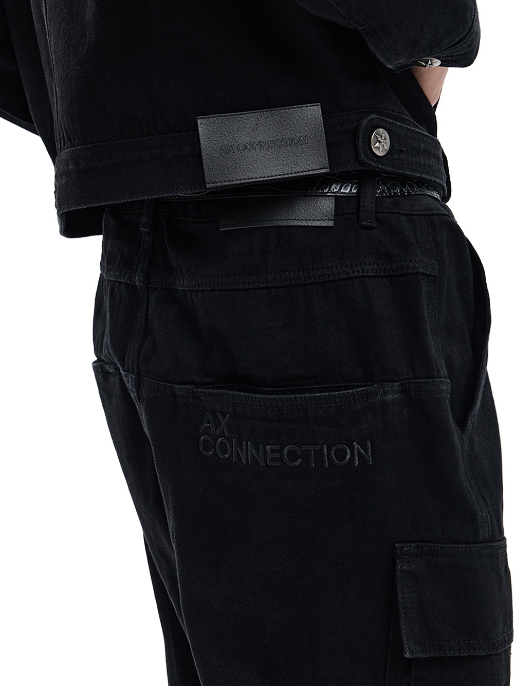 AX CONNECTION Tactical Cargo Washed Wide Denim Pants 착용 스타일 - 4