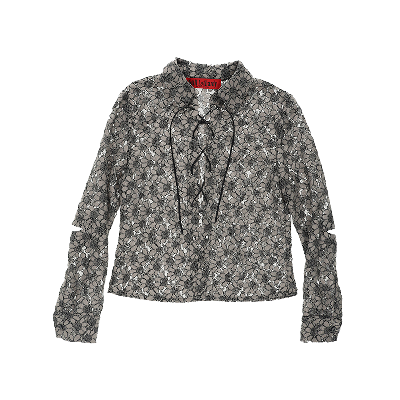 SL26SSSH01GY Still Lethardy Lace-Up Lace Shirt Grey
