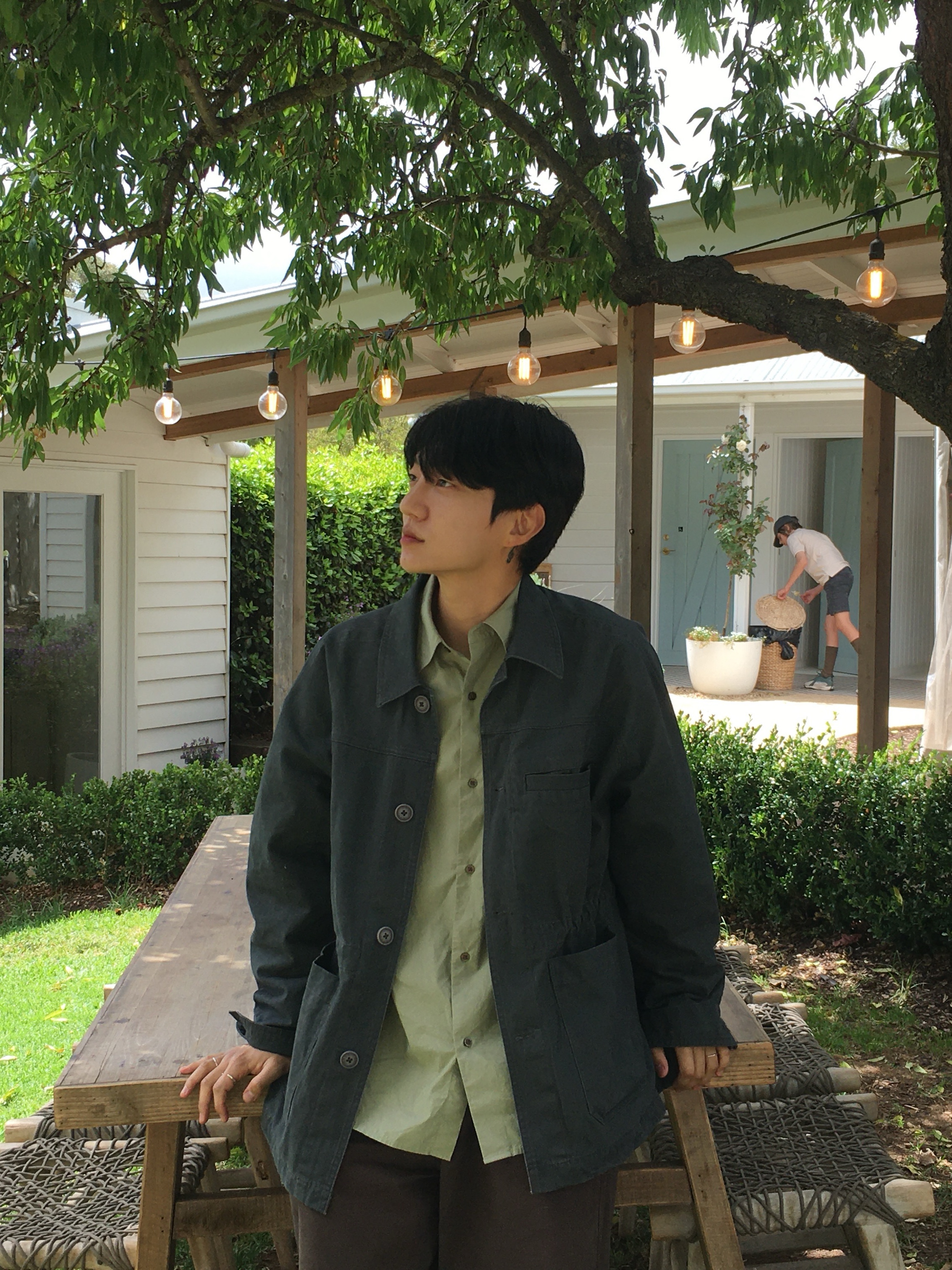 Noun Faded Chore Jacket Charcoal 착용 스타일 - 2