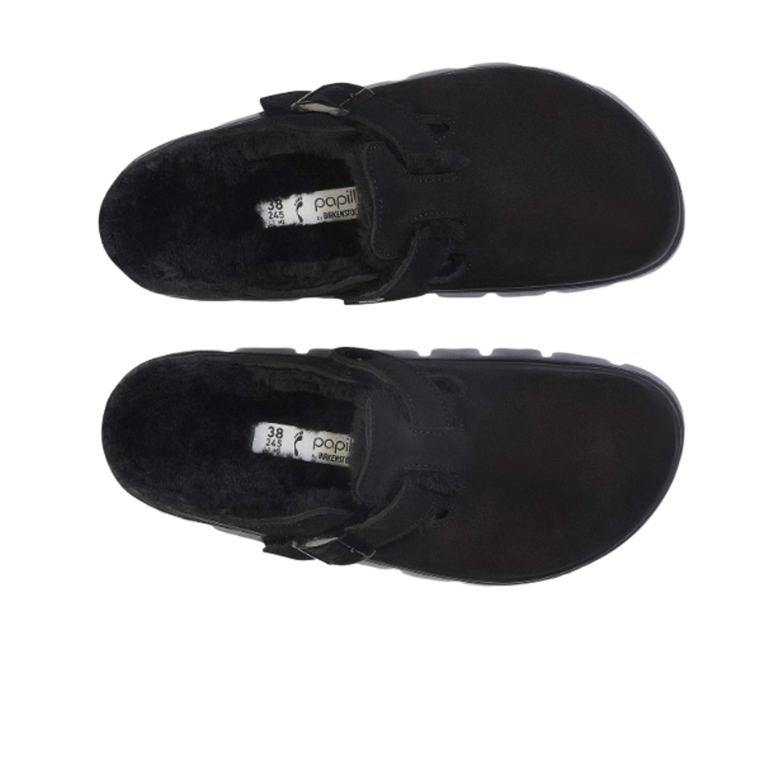 (W) 버켄스탁 보스턴 파필리오 청키 셔링 스웨이드 레더 블랙 - 내로우((W) Birkenstock Boston Papillio Chunky Shearling Suede Leather Black - Narrow) - 2
