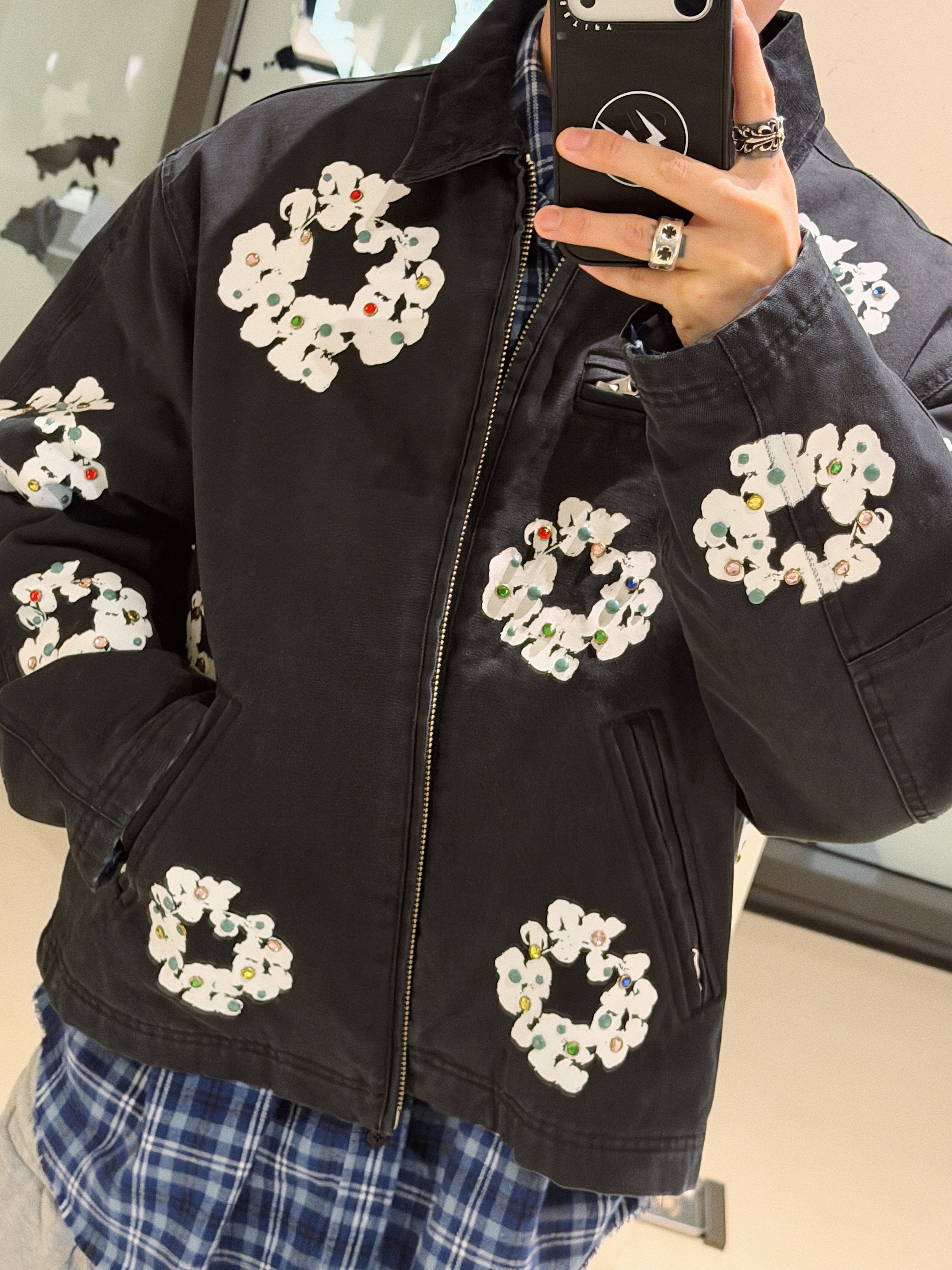 Nonnod Flexible String Check Shirts Classic Blue, Denim Tears The Cotton Wreath Sweatshirt Pink 착용 스타일 - 8