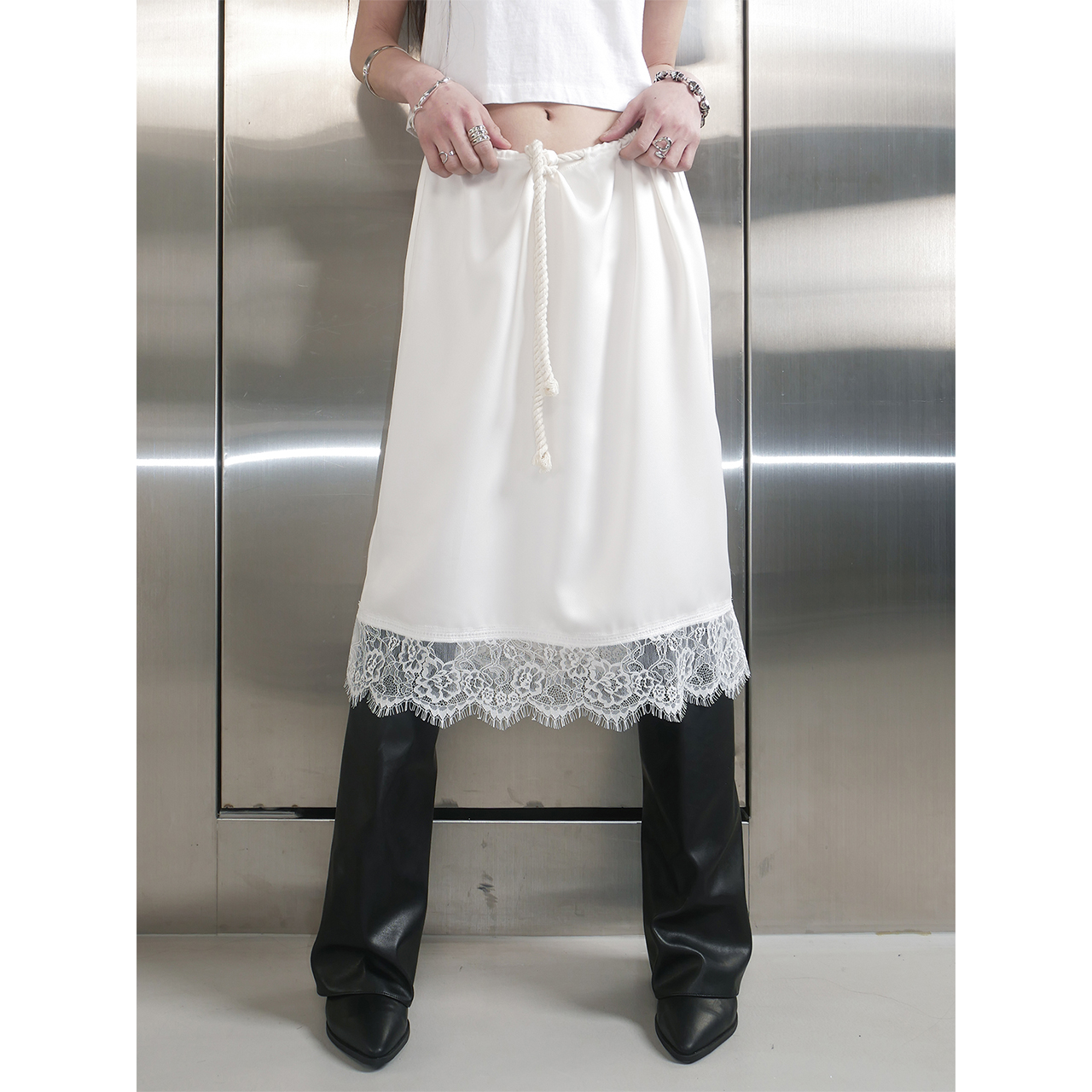 스틸레써디 로프 레이스 스커트 아이보(Still Lethardy Rope Lace Skirt Ivory) - 4