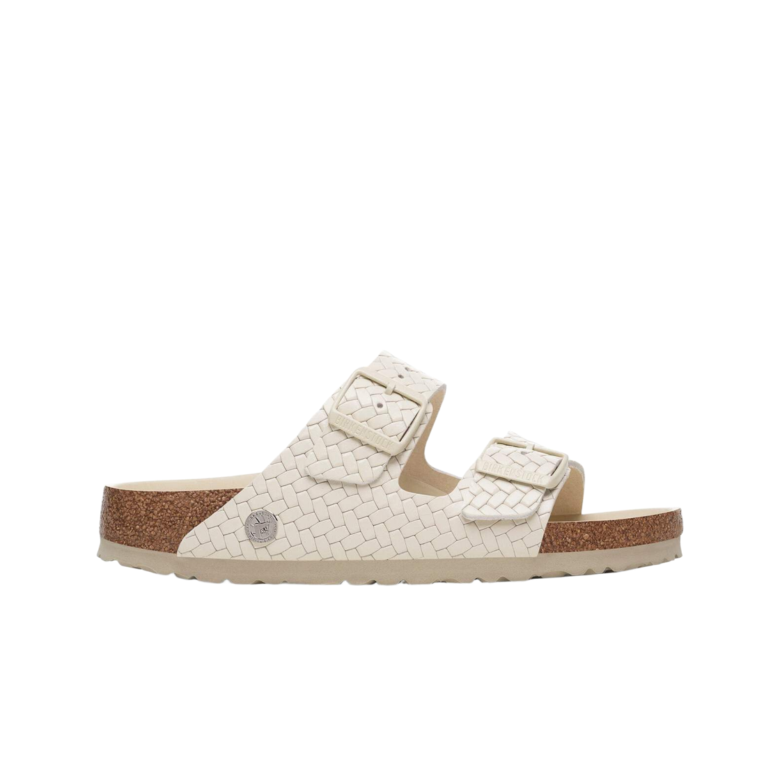 1029152 Birkenstock Arizona Rivet Logo Leather Woven Embossed Ecru - Narrow