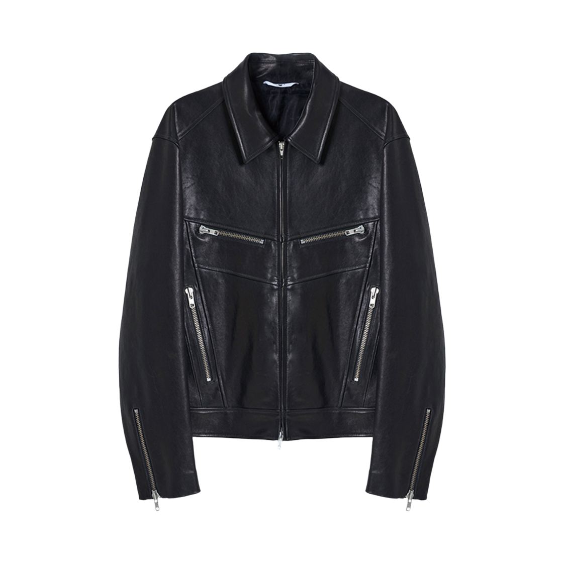 에스티유 램스킨 지퍼 레더 자켓 인 블랙(STU Lambskin Zipper Leather Jacket In Black)