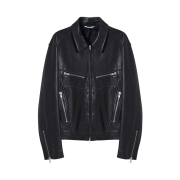 STU Lambskin Zipper Leather Jacket In Black