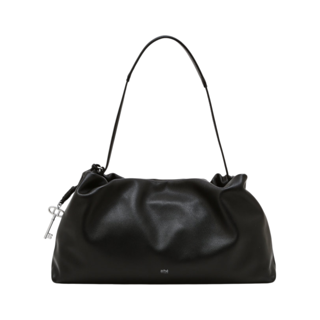 아떼 바네사브루노 액세사리 무스 블랙 레더 복조리 숄더백 M 블랙(Athe Vanessabruno Acc Mousse Black Leather Drawstring Shoulder Bag M Black)