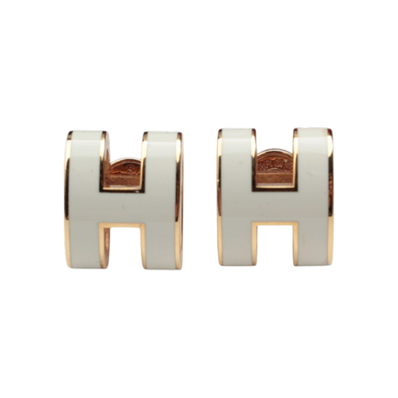 에르메스 금장 화이트 H 팝아슈 이어링(Hermes Gold-Plated White H Pop H Earrings) - 1