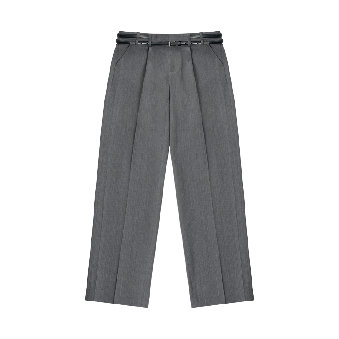 에스티유 크리즈 더블 벨트 슬랙스 인 미드그레이(STU Crease Double Belt Slacks In Mid Grey)