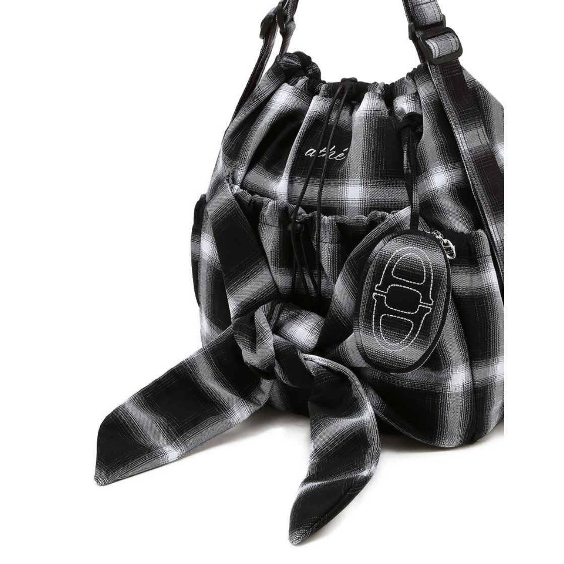 아떼 바네사브루노 액세사리 루반 블랙 체크 리본 백팩 겸 숄더백 S 블랙(Athe Vanessabruno Acc Ruban Black Check Ribbon Backpack & Shoulder Bag S Black) - 4