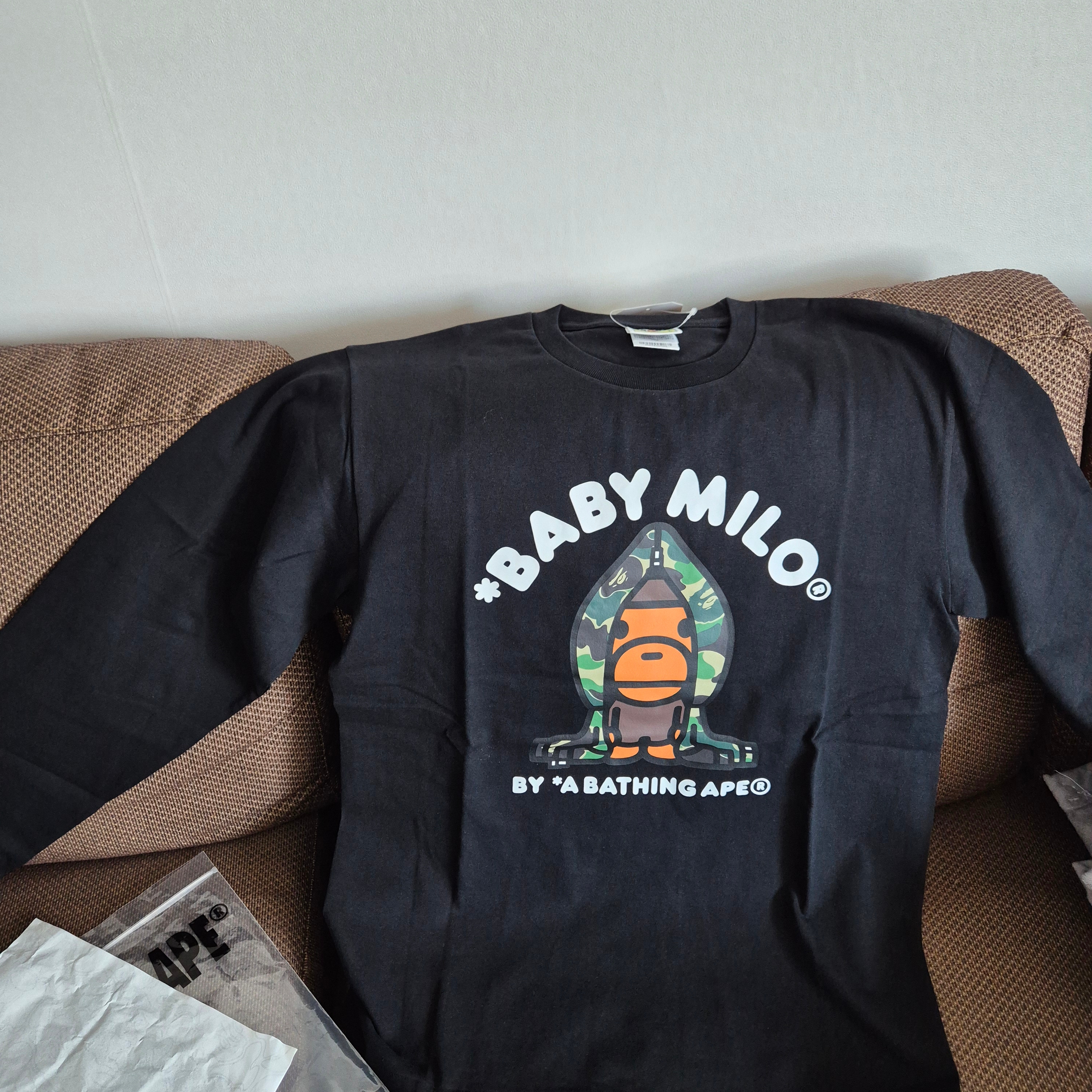 BAPE ABC Camo Milo Hoodie L/S T-Shirt Black Green 착용 스타일