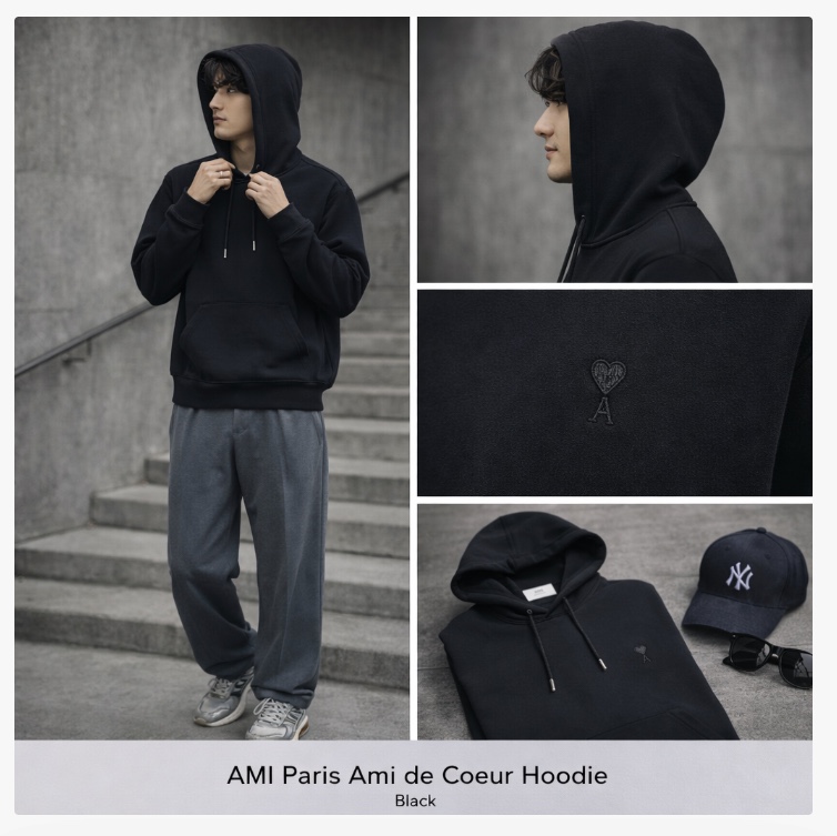 AMI de Coeur Hoodie Black 착용 스타일