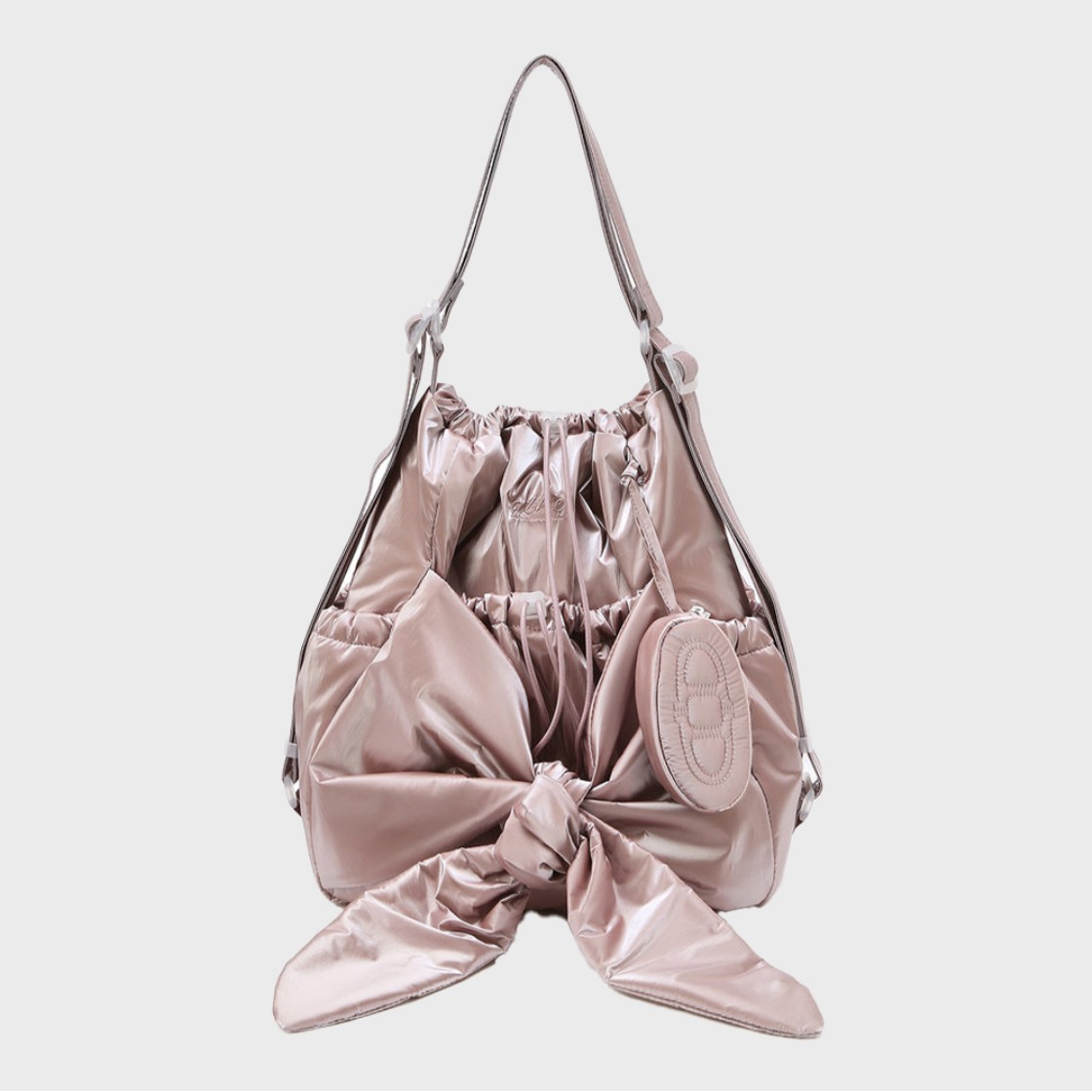 아떼 바네사브루노 액세사리 루반 글로시 핑크 리본 백팩 겸 숄더백 S 핑크(Athe Vanessabruno Acc Ruban Glossy Pink Ribbon Backpack & Shoulder Bag S Normal Pink) - 2