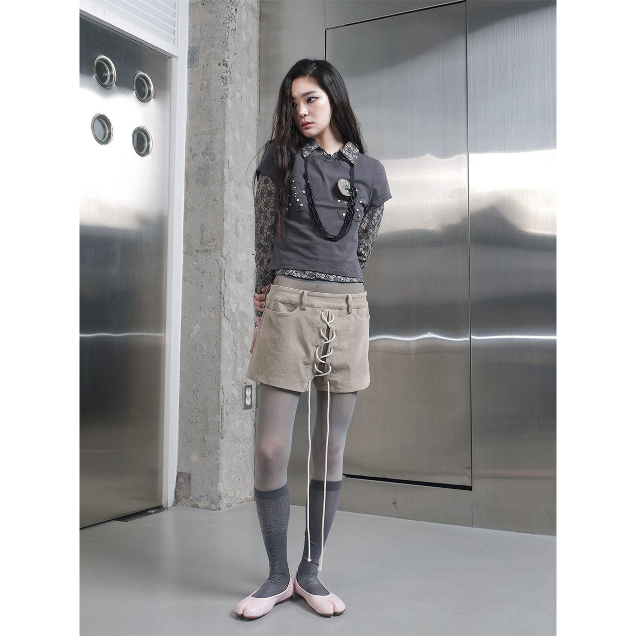 스틸레써디 레이스업 미니 스코트 베이지(Still Lethardy Lace-up Mini Skort Beige) - 5