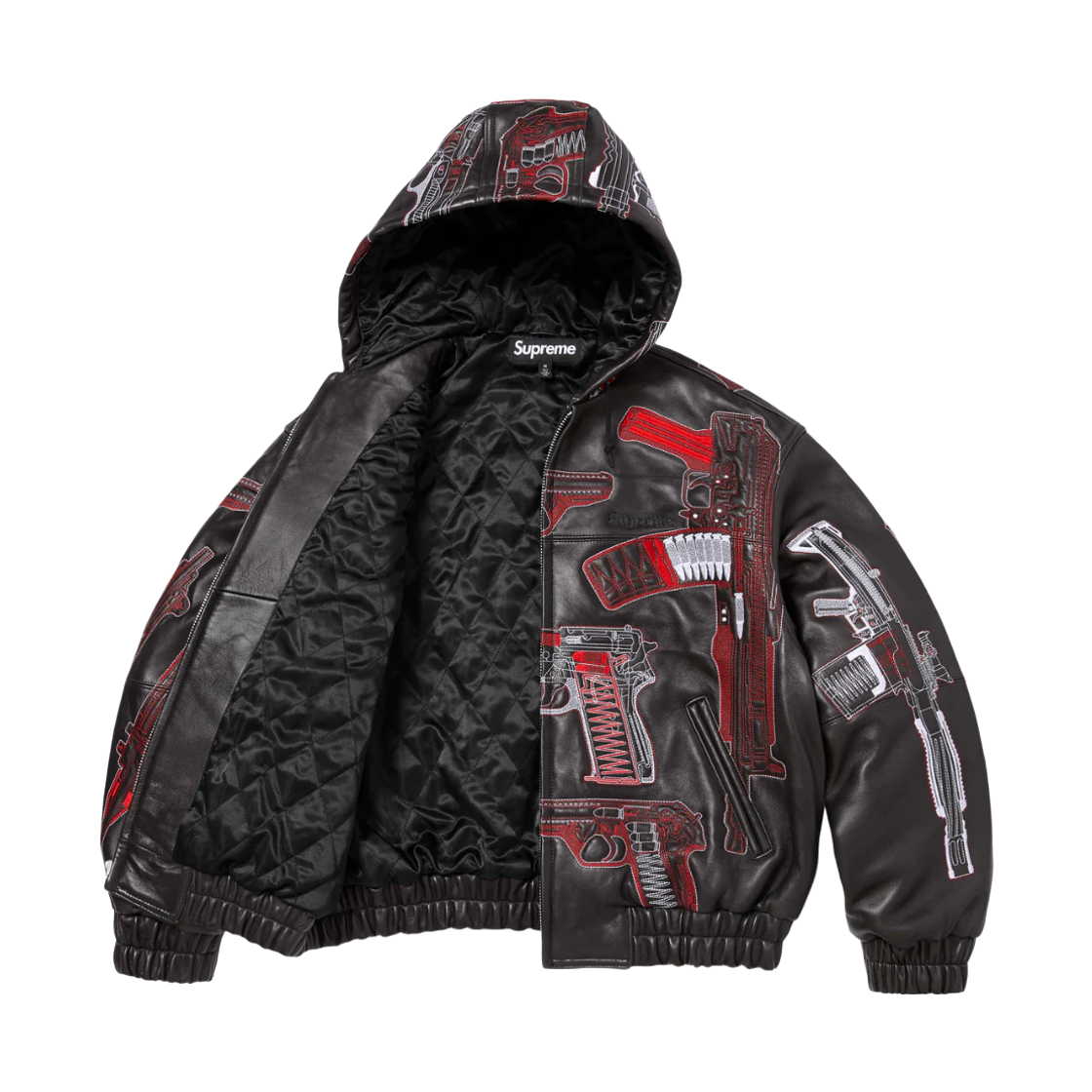 슈프림 건 자수 후드 레더 자켓 블랙 - 26SS(Supreme Guns Embroidered Hooded Leather Jacket Black - 26SS) - 2