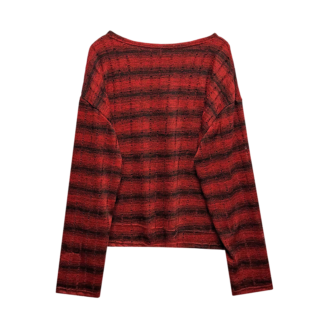 랜 아카이브 0098 그런지 그래픽 시스루 롱슬리브 - 레드(LAN ARCHIVE 0098 Grunge Graphic Sheer Long Sleeve - Red) - 2