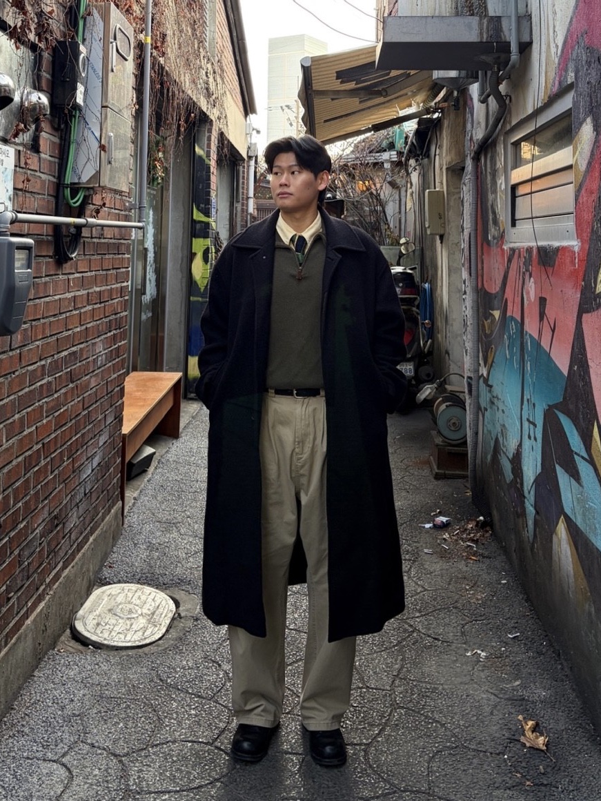 noun Wide Tapered Chino Pants Beige 착용 스타일 - 3