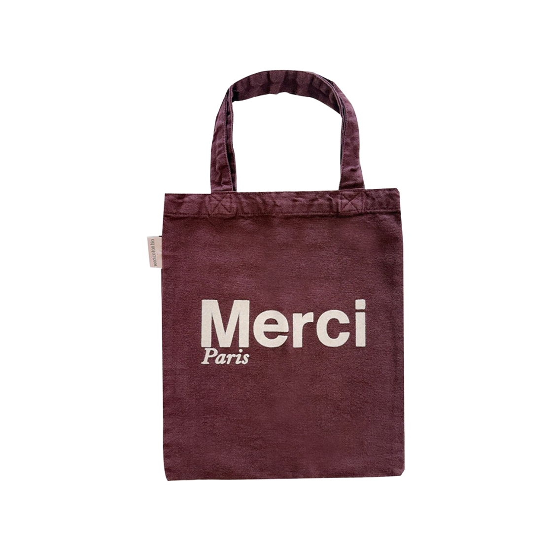 메르시 코튼 토트백 미니 버건디 크림(Merci Cotton Tote Bag Mini Burgundy Cream)