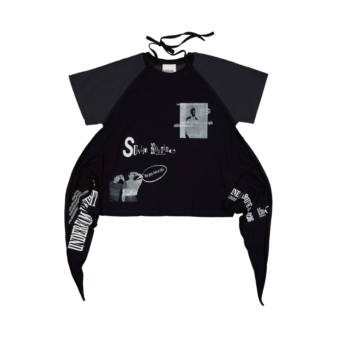 캐주얼 매뉴얼 그래픽 하이브리드 홀터 티셔츠 검정(Kasual Manual Graphic Hybrid Halter T-shirt Black)