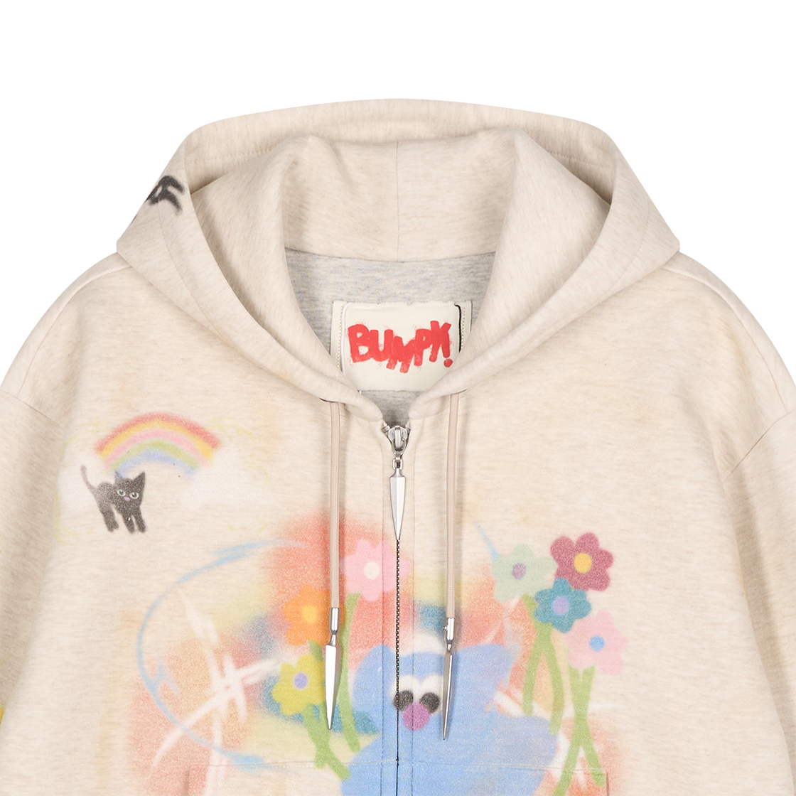 산쿠안즈 B26SSUTZ0101 그래픽 집업 후디 베이지 - 26SS(Sankuanz B26SSUTZ0101 Graphic Zip Up Hoodie Beige - 26SS) - 3