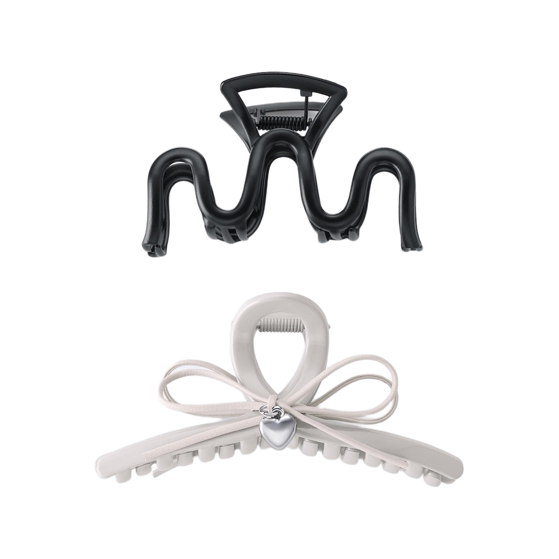 (W) GU 리본 메탈 헤어 클립 라이트 그레이 (2개입)((W) GU Ribbon Metal Hair Clip Light Gray (2 Pack)) - 1