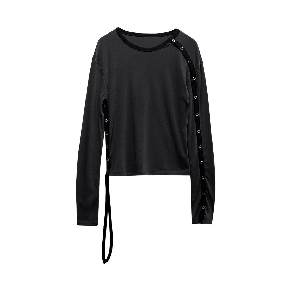 랜 아카이브 0104 사이드 오픈 스트랩 롱슬리브 - 차콜(LAN ARCHIVE 0104 Side Open Strap Long Sleeve - Charcoal)