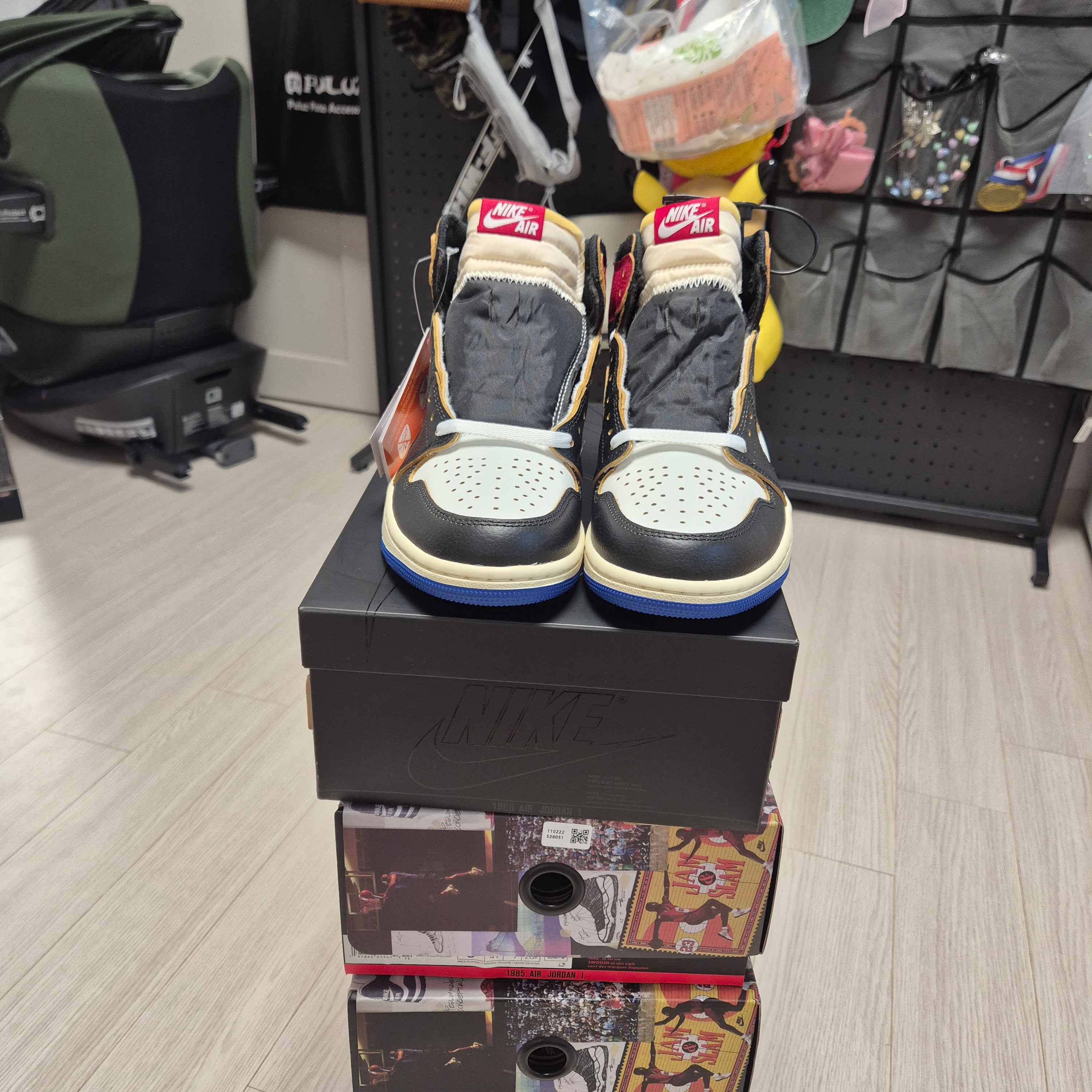 Jordan 1 x Fragment x Union LA Black and Varsity Red, Jordan 1 x Union Retro High OG Chicago Shadow 착용 스타일 - 10