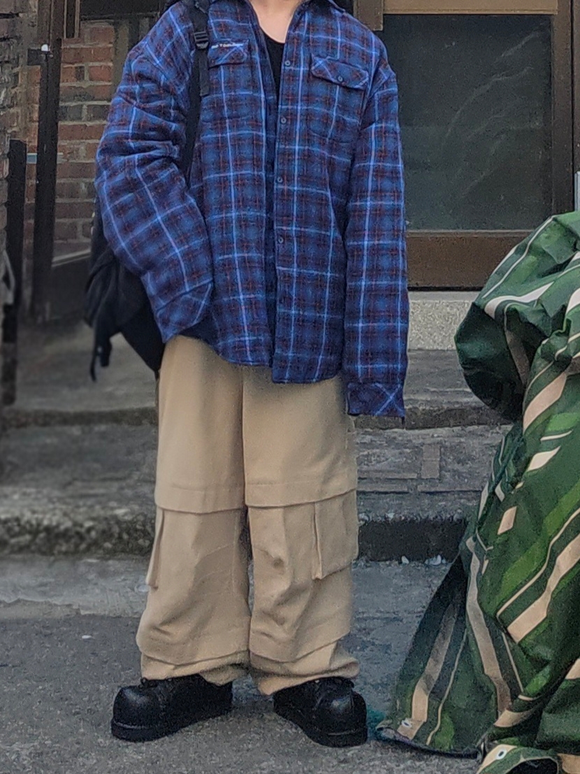 TWOSPC. Franken, Project G/R Reversible Padded Check Shirt Navy 착용 스타일 - 3