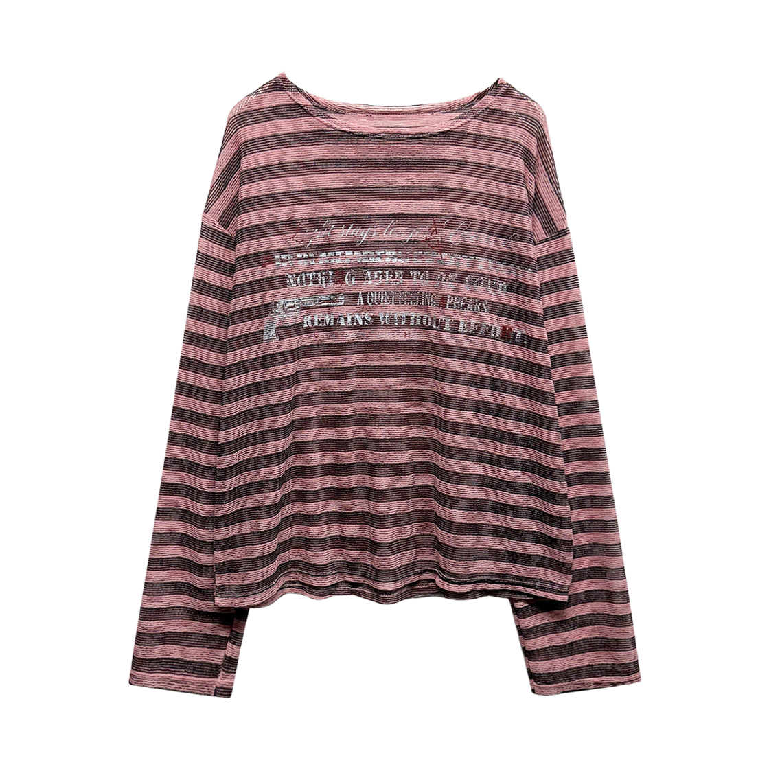 랜 아카이브 0097 타이포 스트라이프 시스루 롱슬리브 - 핑크(LAN ARCHIVE 0097 Typo Stripe Sheer Long Sleeve - Pink)