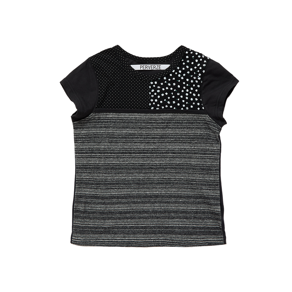 퍼버즈 우먼 믹스드 미니 티 블랙 - 26SS(Perverze Women Mixed Mini Tee Black - 26SS)