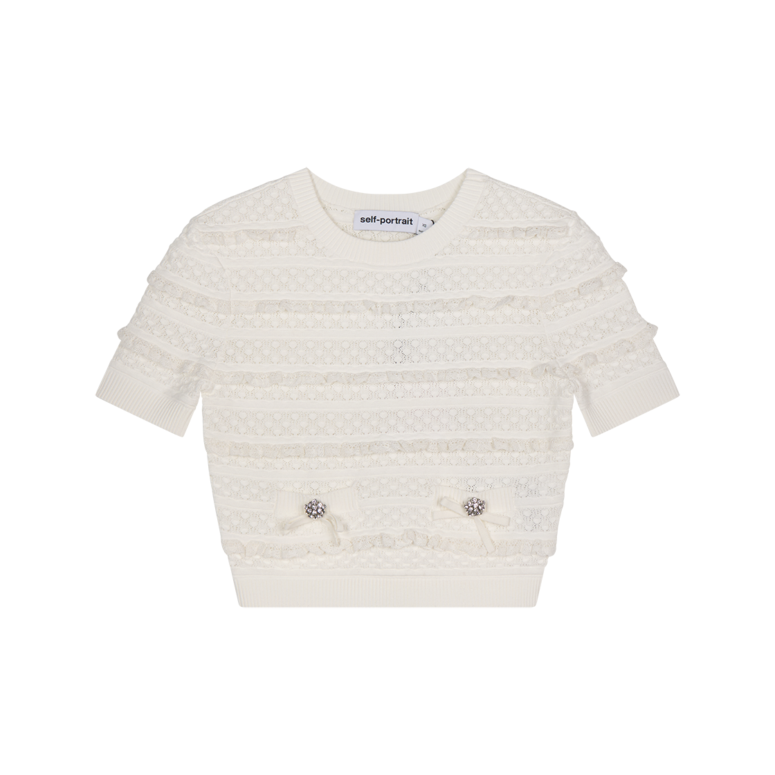 셀프 포트레이트 우먼 화이트 포인텔 니트 탑 화이트 - 26SS(Self Portrait Women White Pointelle Knit Top White - 26SS)