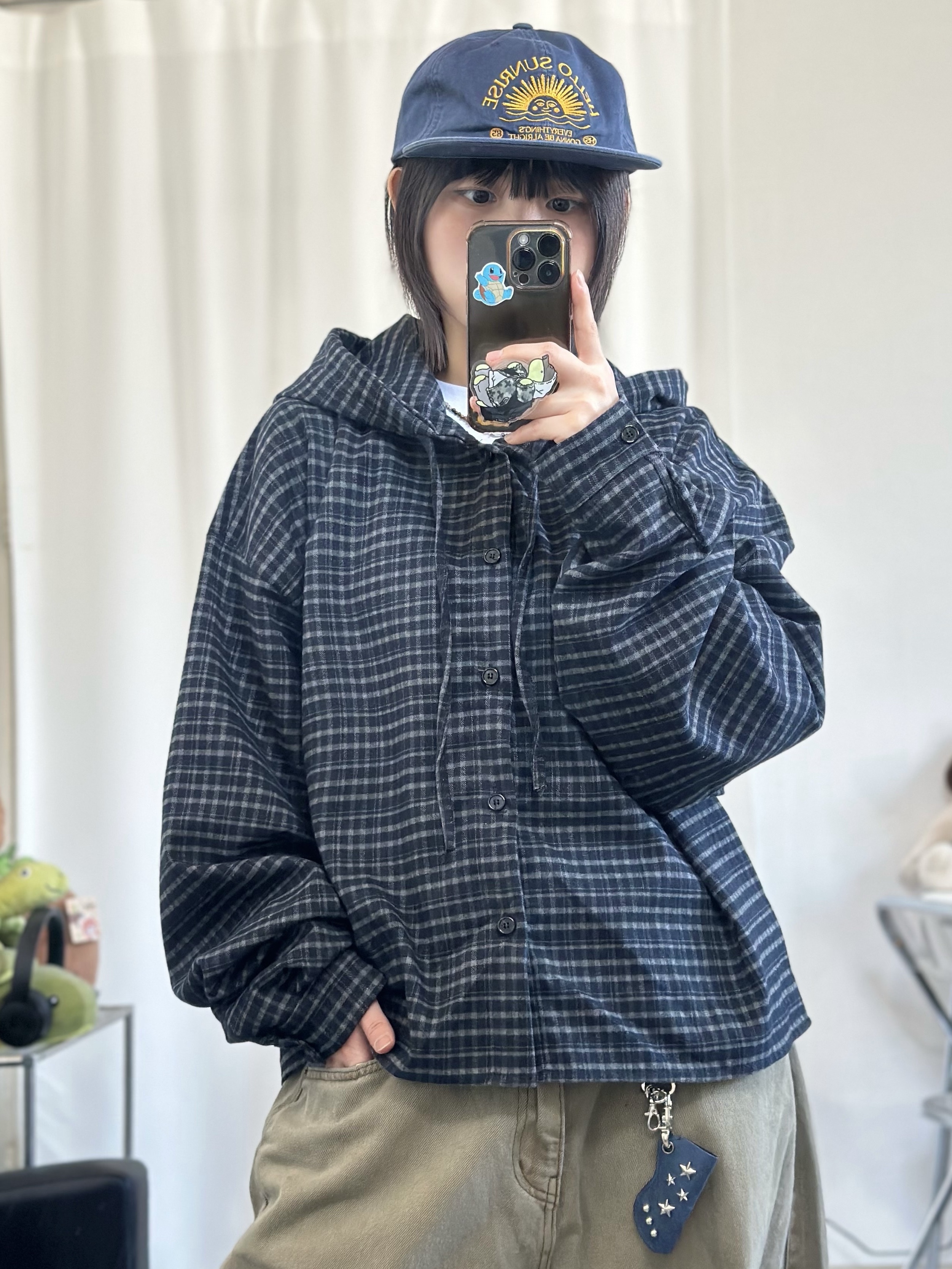 Hello Sunrise Washed HS Arch Logo 6Panel Cap Navy & Orange 착용 스타일 - 1