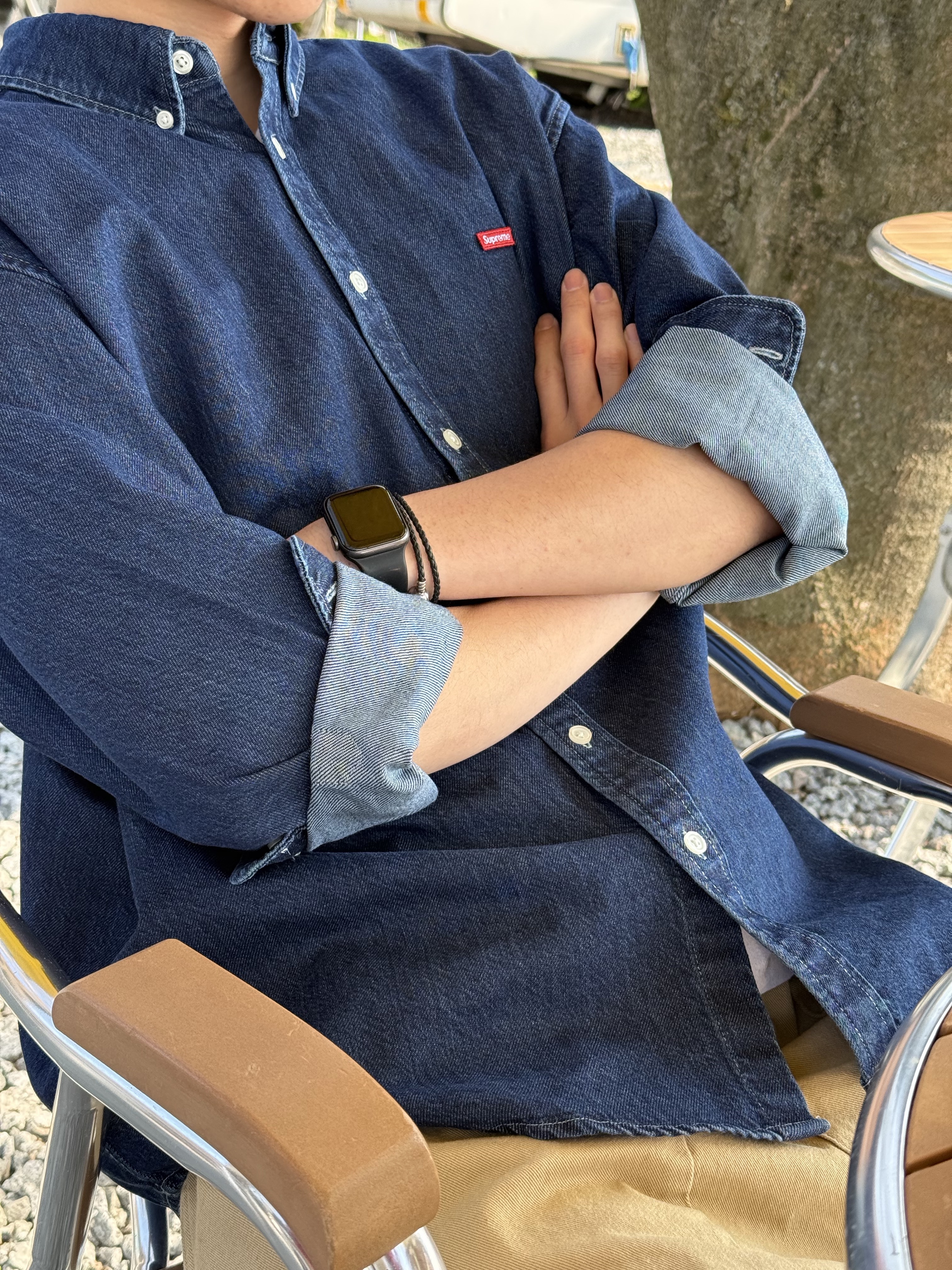 Supreme Small Box Denim Shirt Indigo - 25FW, Maison Mihara Yasuhiro Blakey VL OG Sole Canvas Low-top Sneakers Black 착용 스타일 - 2