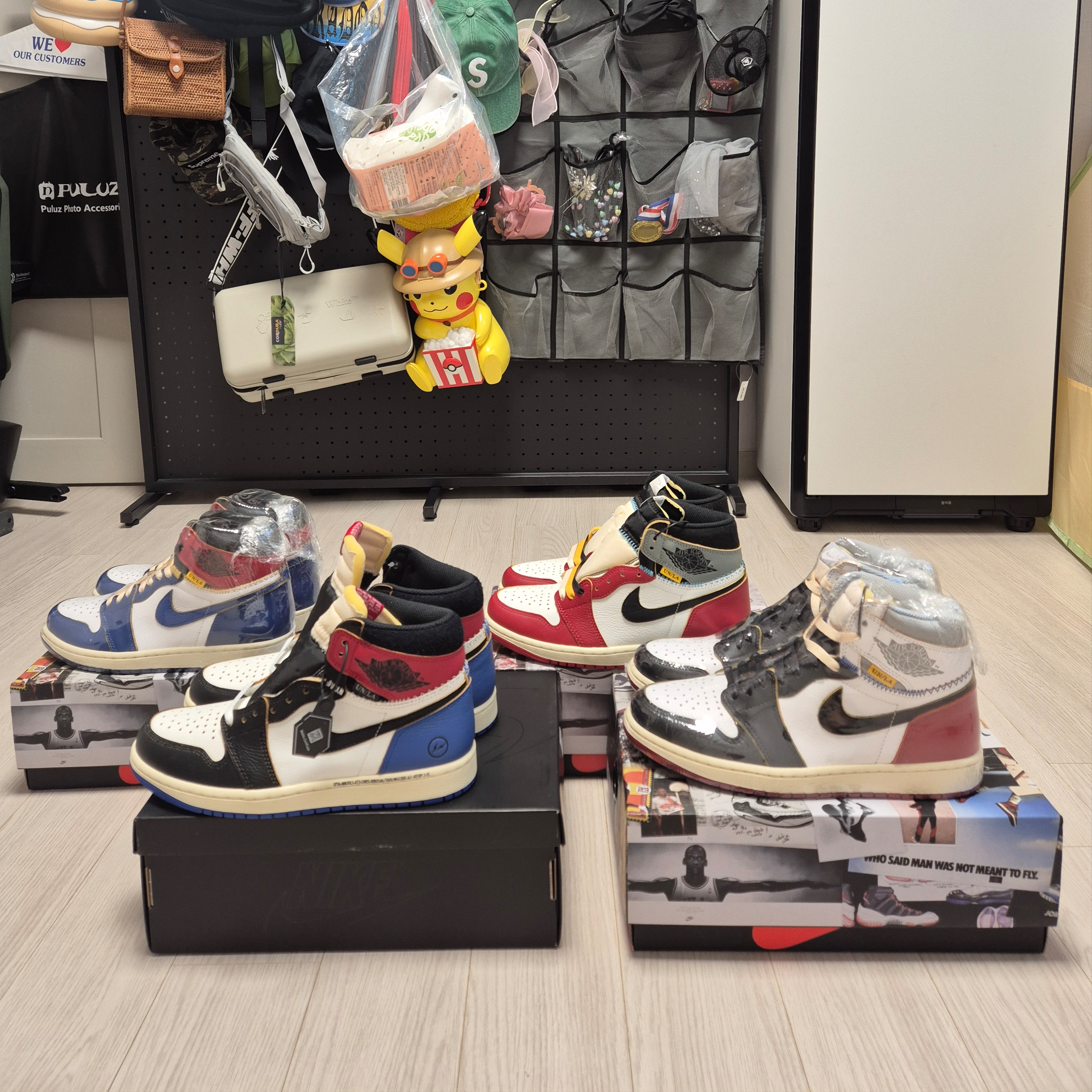 Jordan 1 x Fragment x Union LA Black and Varsity Red, Jordan 1 x Union Retro High OG Chicago Shadow 착용 스타일 - 1