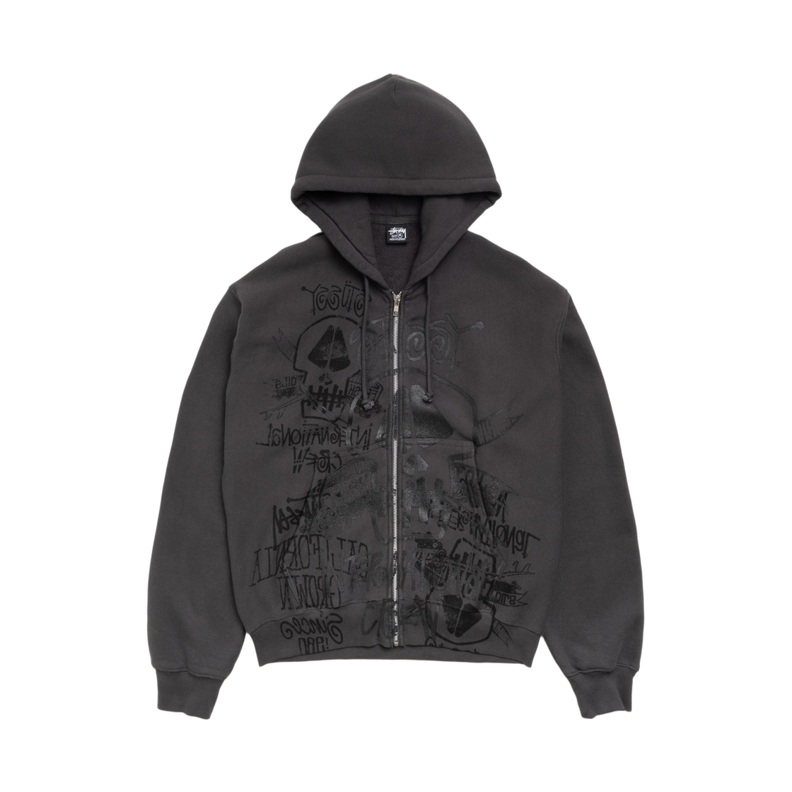 1975177 Stussy Skulls Pigment Dyed Zip Hoodie Faded Black